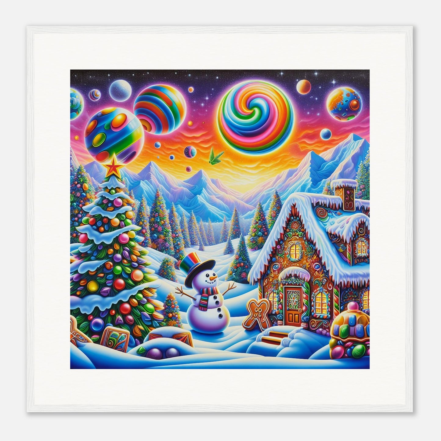 Wall Art - Winter 29 - Snowman and neon planets