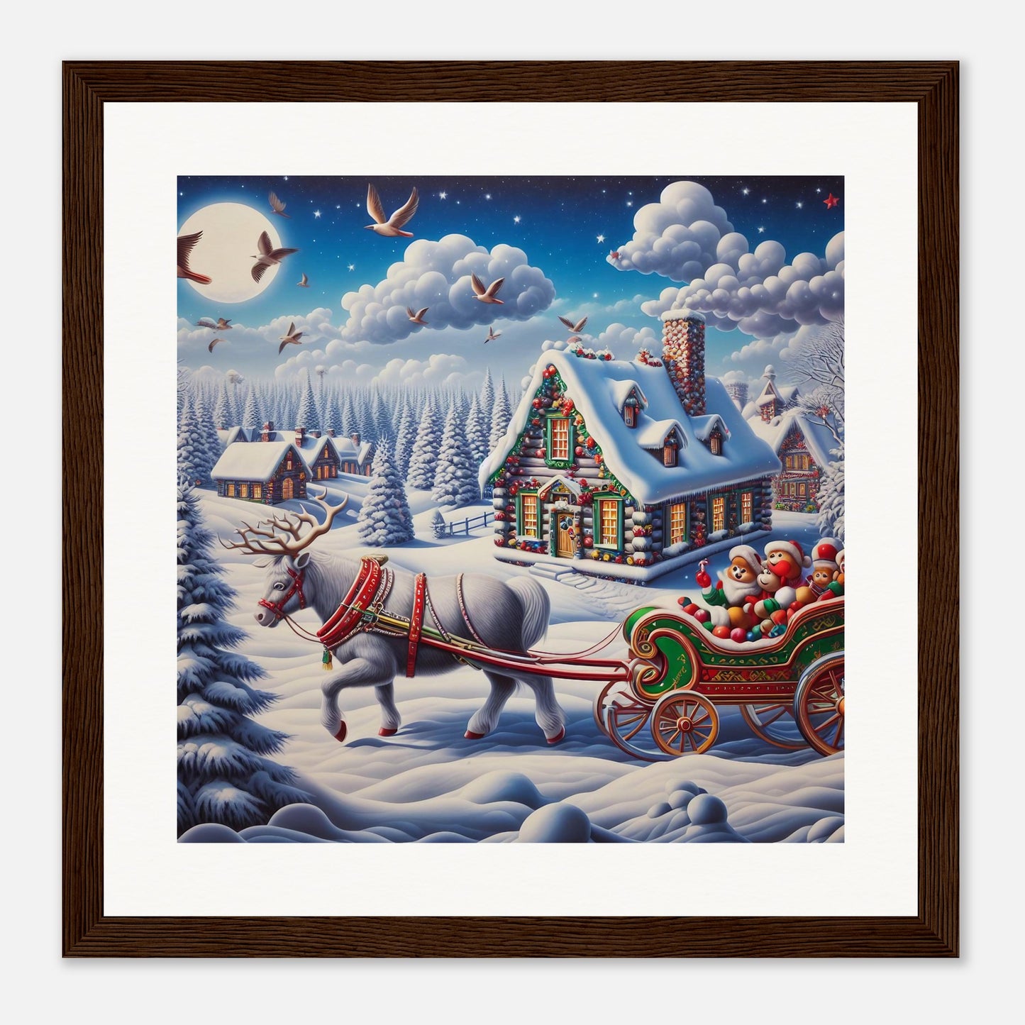 Wall Art - Winter 20 - White reindeer and a snow carriage