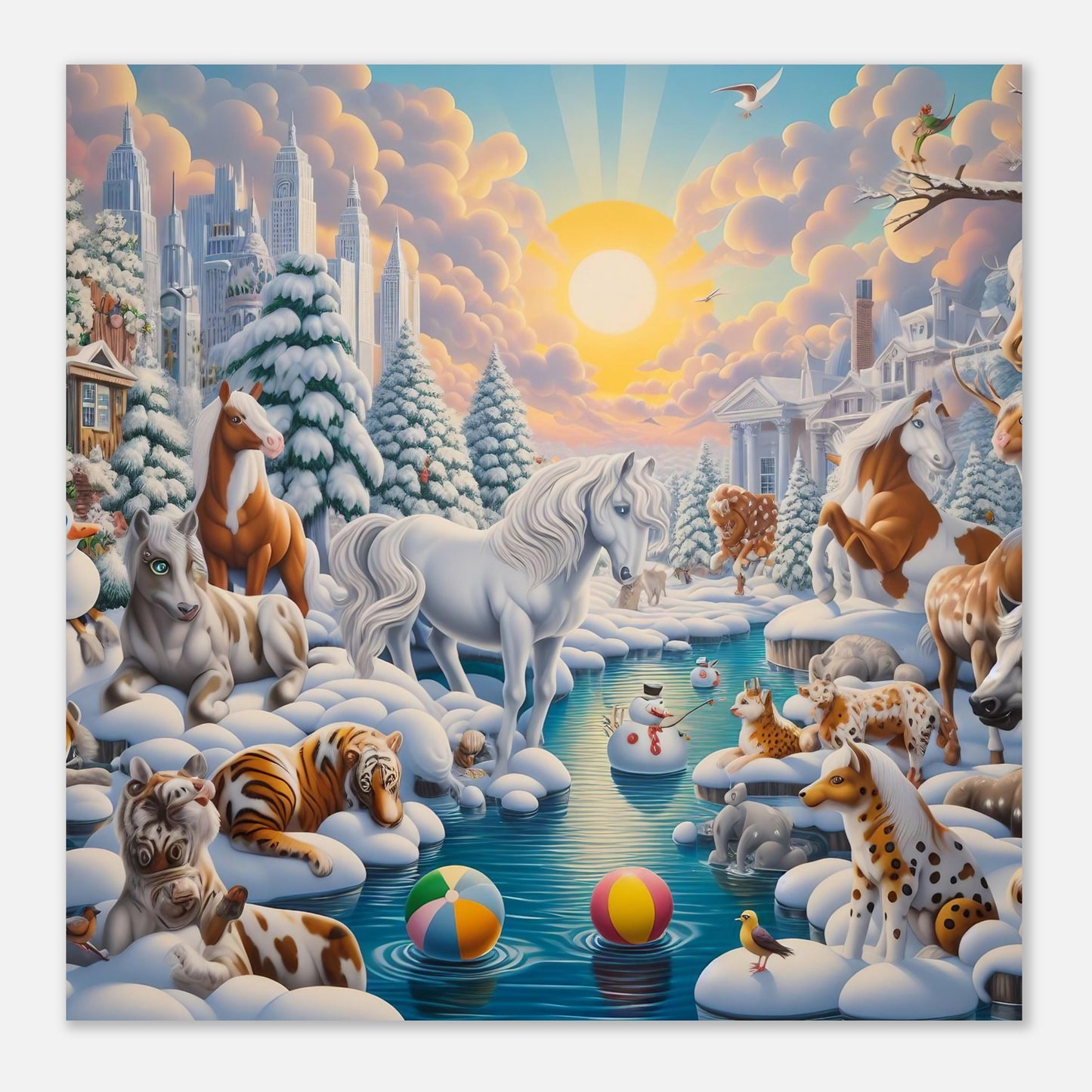Wall Art - Winter 66 - Horses by the river