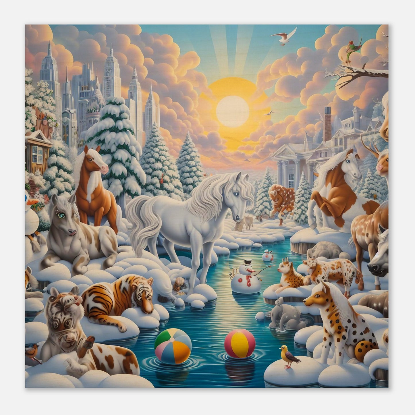 Wall Art - Winter 66 - Horses by the river