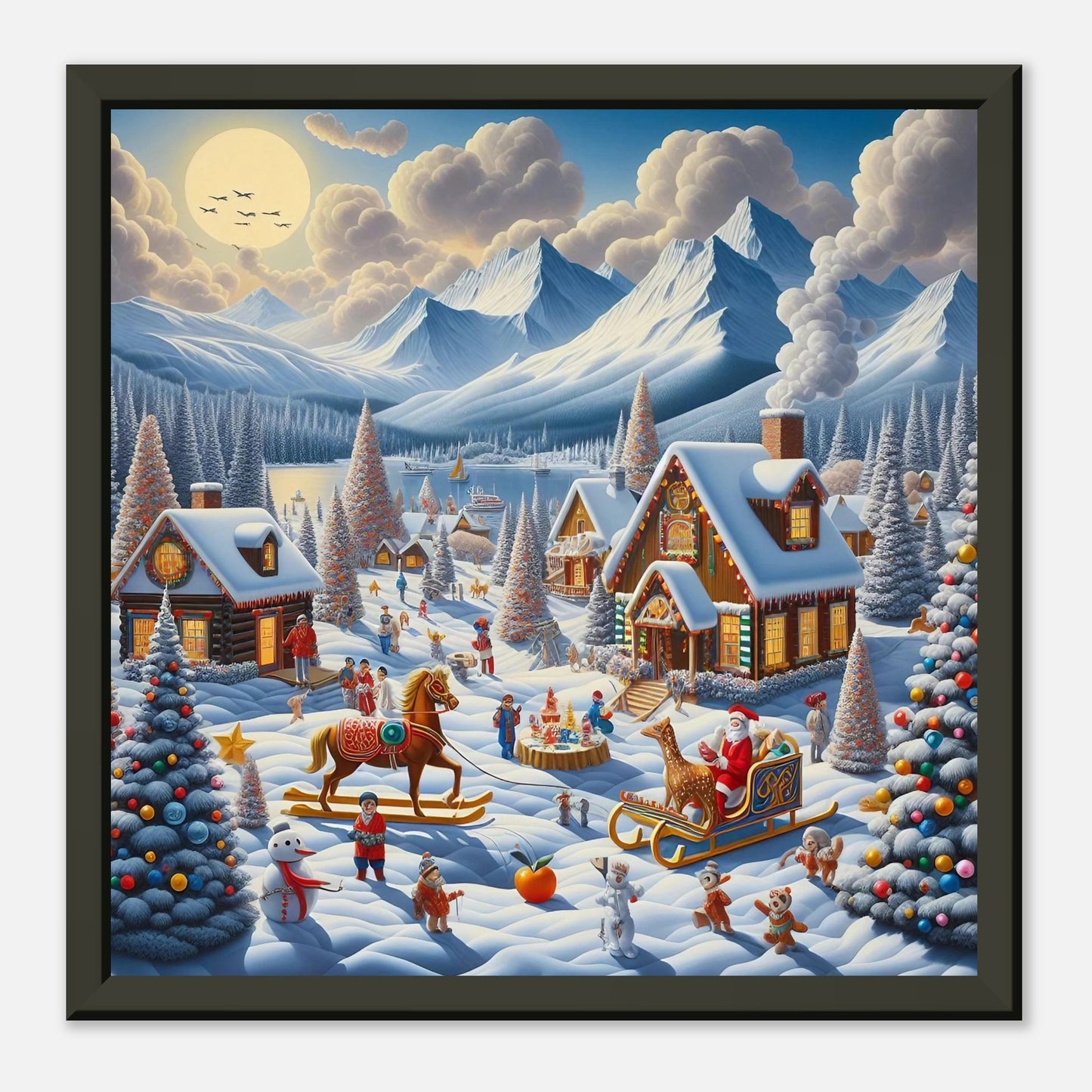 Wall art - Houses with Santa Claus and a Wood Horse