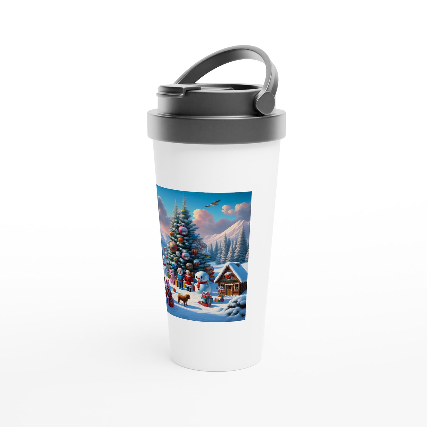 White 15oz Stainless Steel Travel Mug - Winter 122