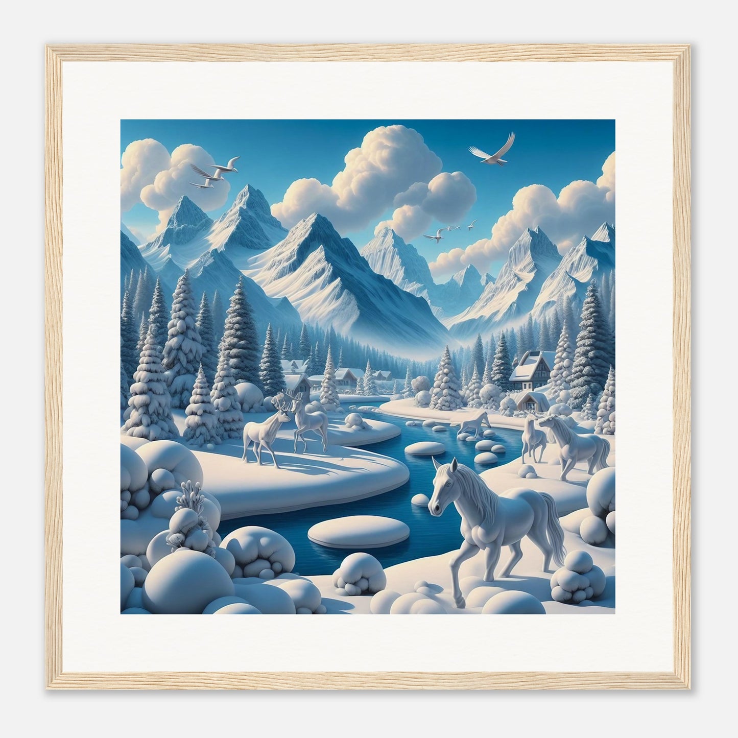 Wall Art - Winter 1 - Horses, deer and mountains