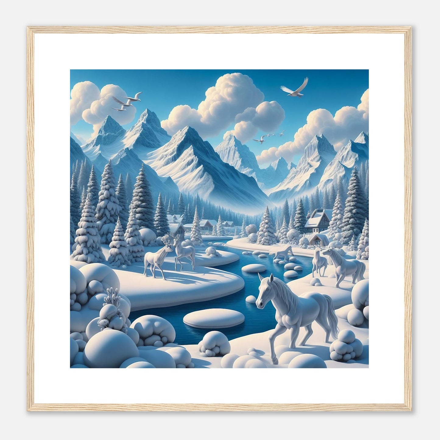 Wall Art - Winter 1 - Horses, deer and mountains