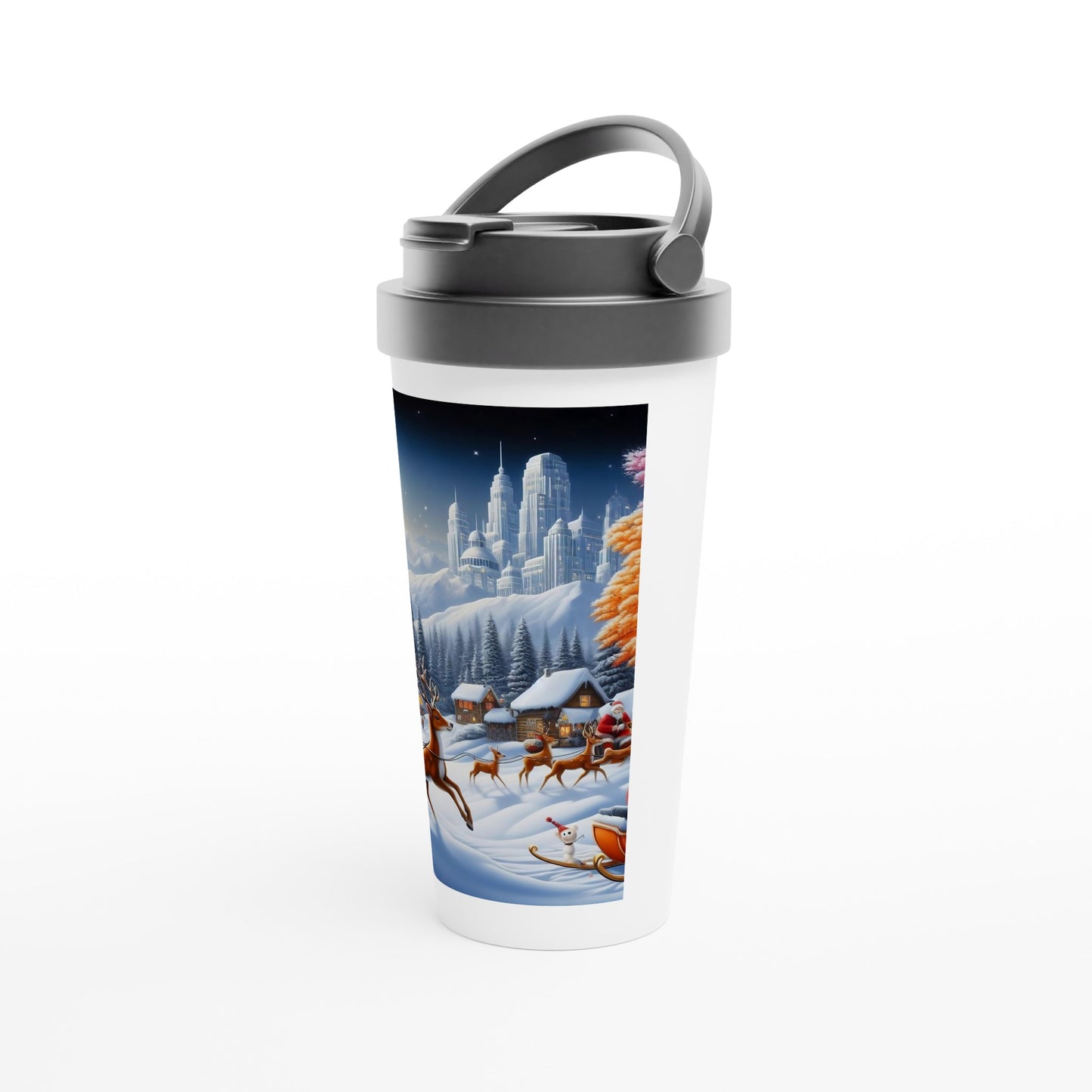 White 15oz Stainless Steel Travel Mug - Winter 167