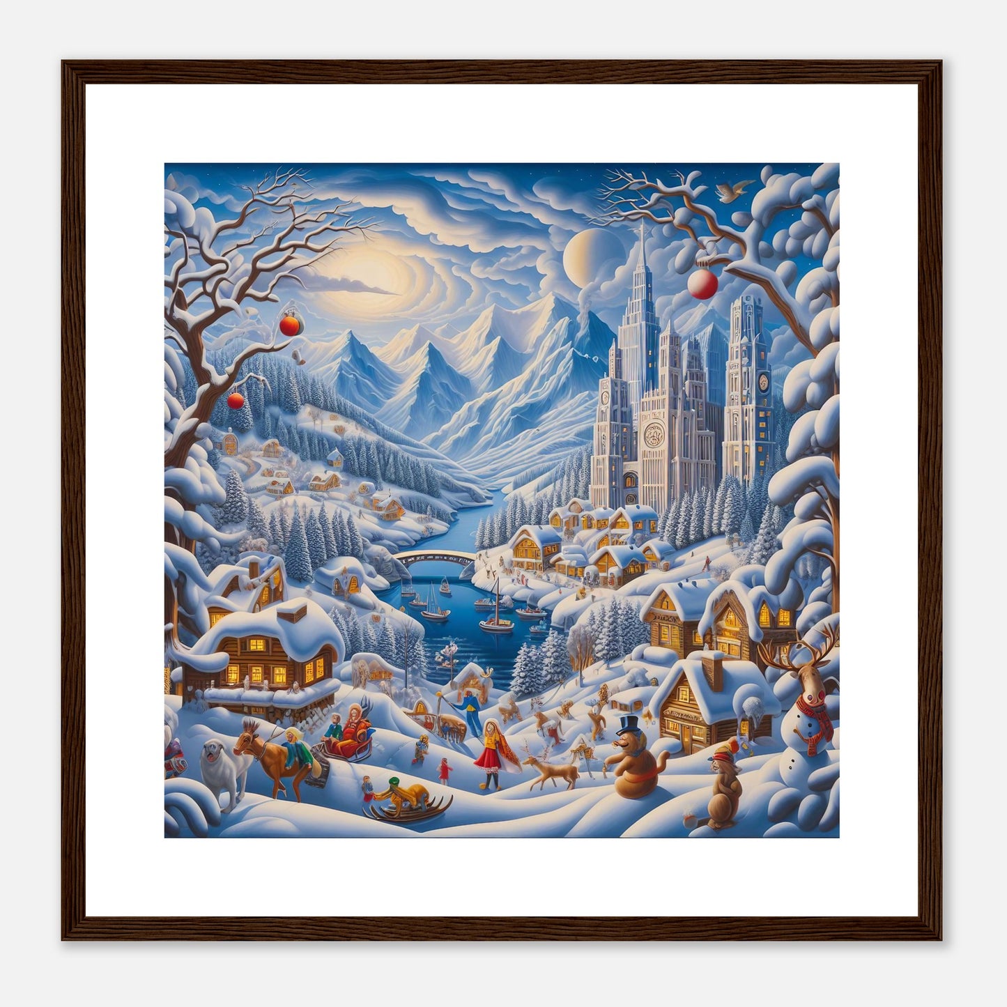 Wall Art - Winter 2 - Mountains, river, building