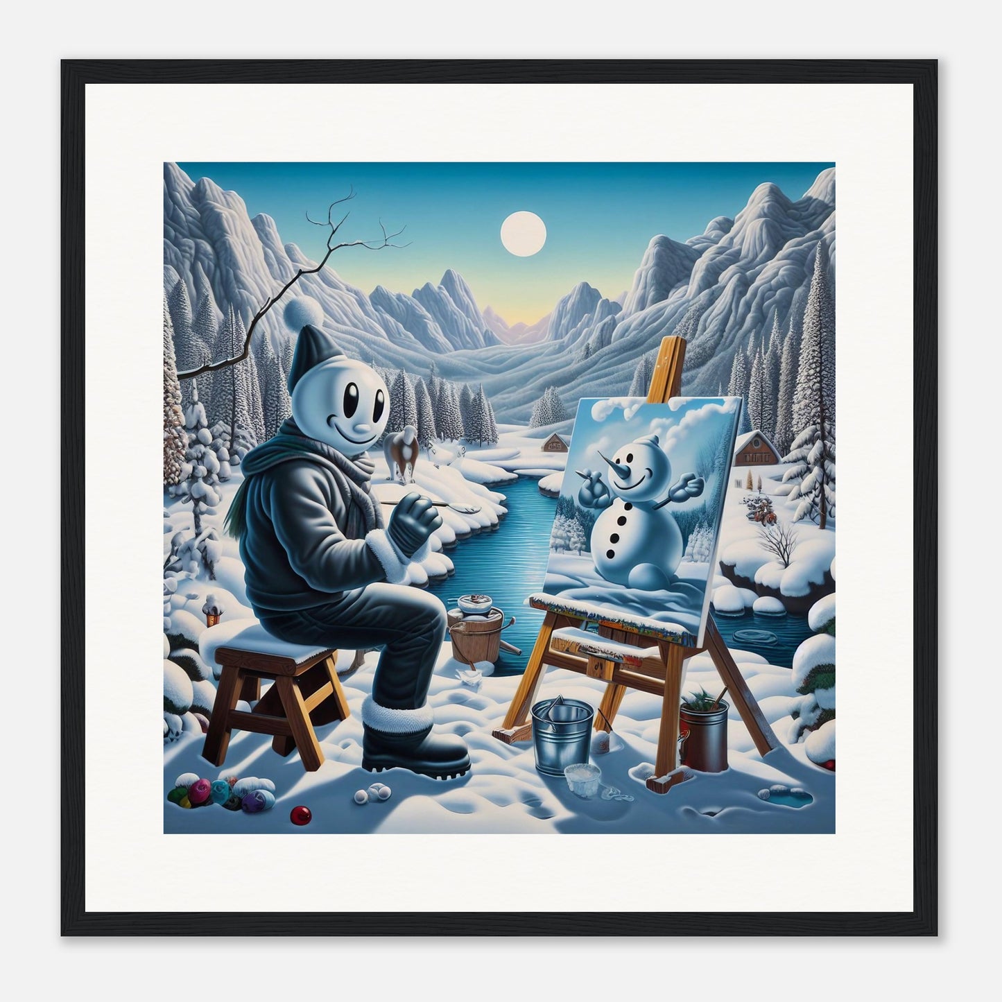 Wall Art - Winter 79 - Snowman by the river