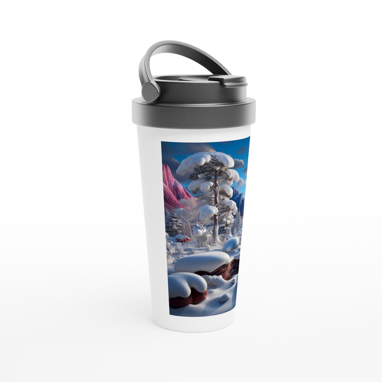 White 15oz Stainless Steel Travel Mug - Winter 156