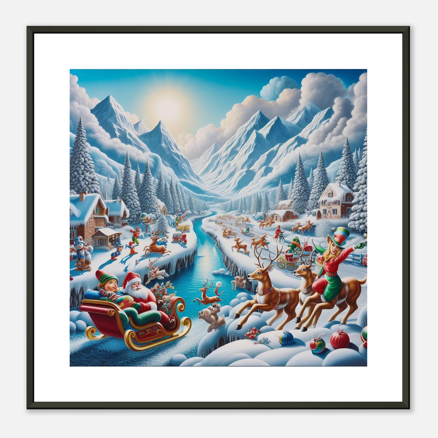 Wall Art - Winter 41 - Santa Claus, reindeer and river