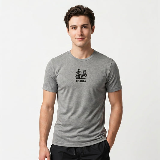 Men's Short Sleeve T-Shirt - Embroidered Logo On Chest - Athletic Grey