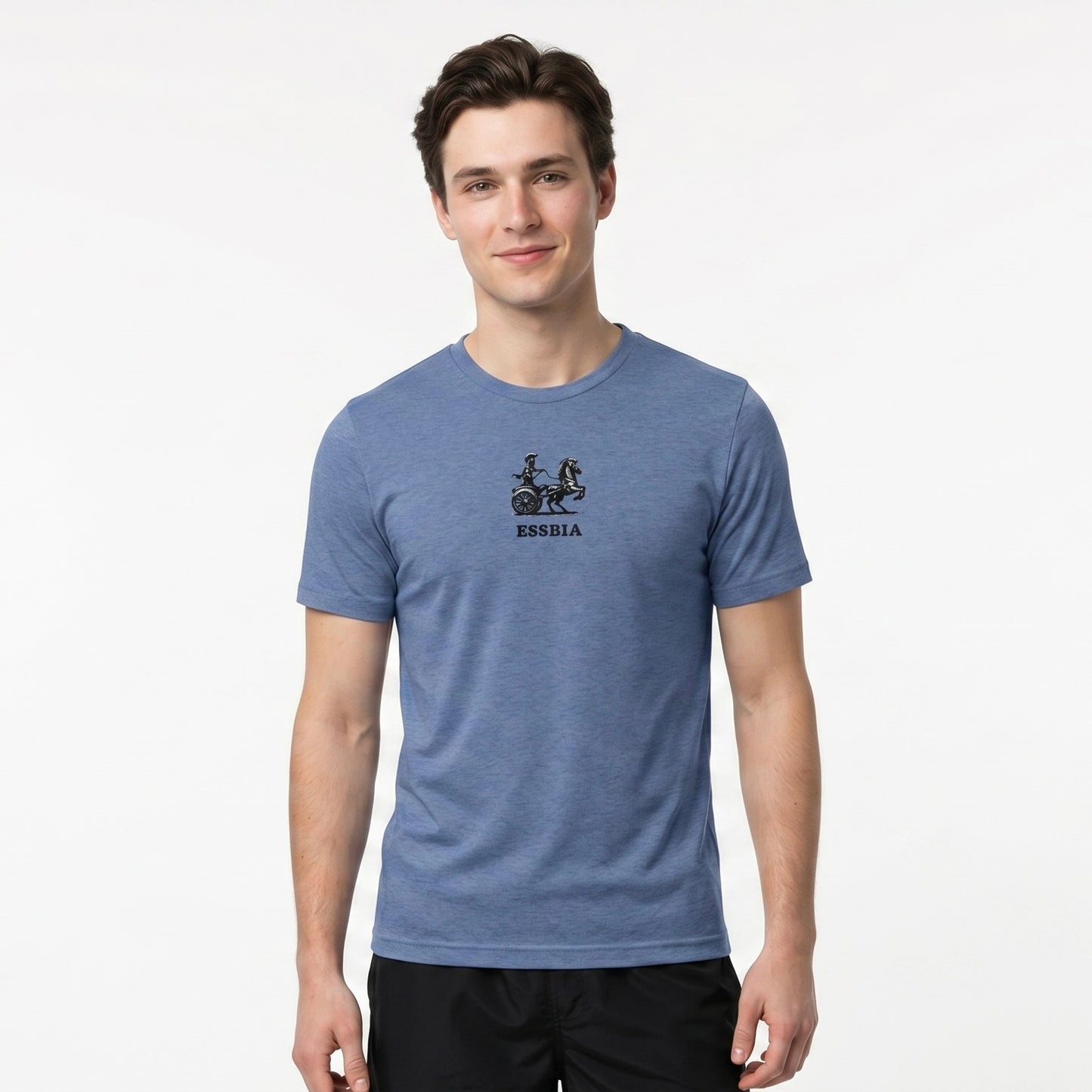 Men's Short Sleeve T-Shirt - Embroidered Logo On Chest - Blue