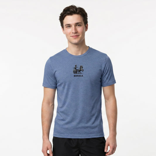 Men's Short Sleeve T-Shirt - Embroidered Logo On Chest - Blue