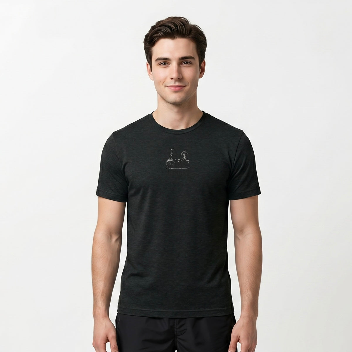 Men's Short Sleeve T-Shirt - Embroidered Logo On Chest - Charcoal Black