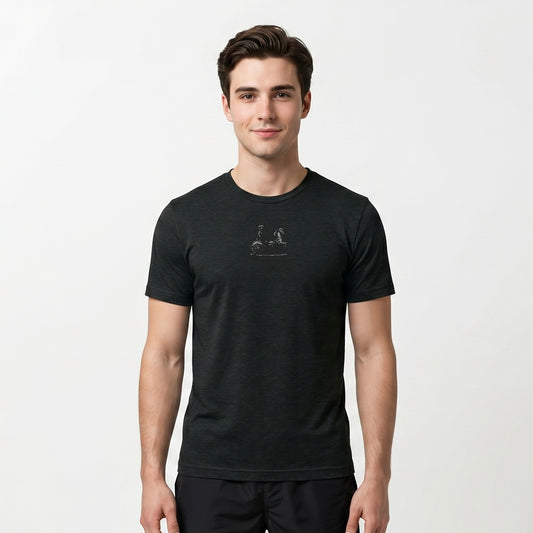 Men's Short Sleeve T-Shirt - Embroidered Logo On Chest - Charcoal Black