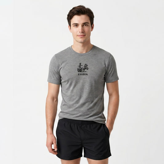 Men's Short Sleeve T-Shirt - Embroidered Logo On Chest - Grey