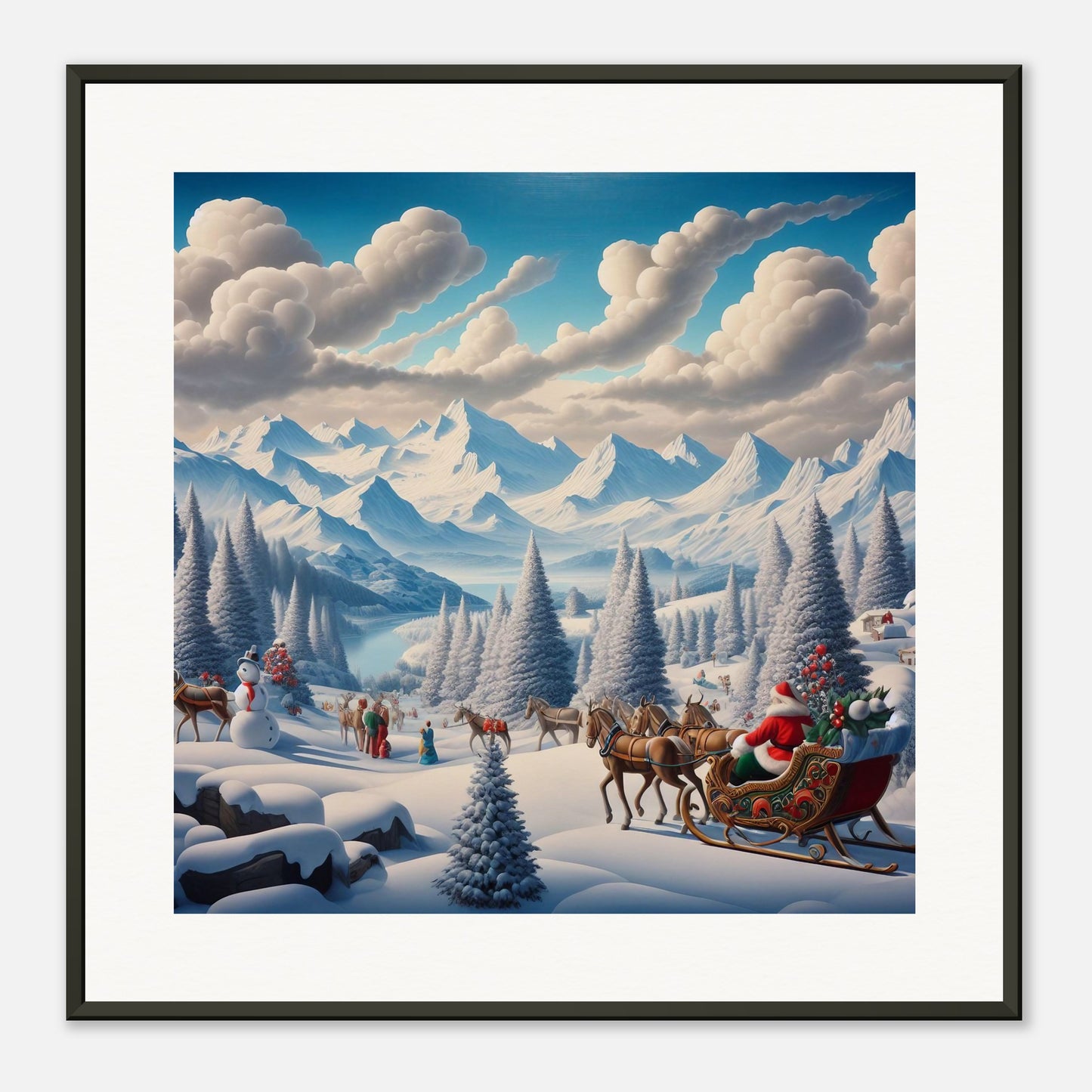 Wall Art - Winter 38 - Horses, Santa Claus and snowman