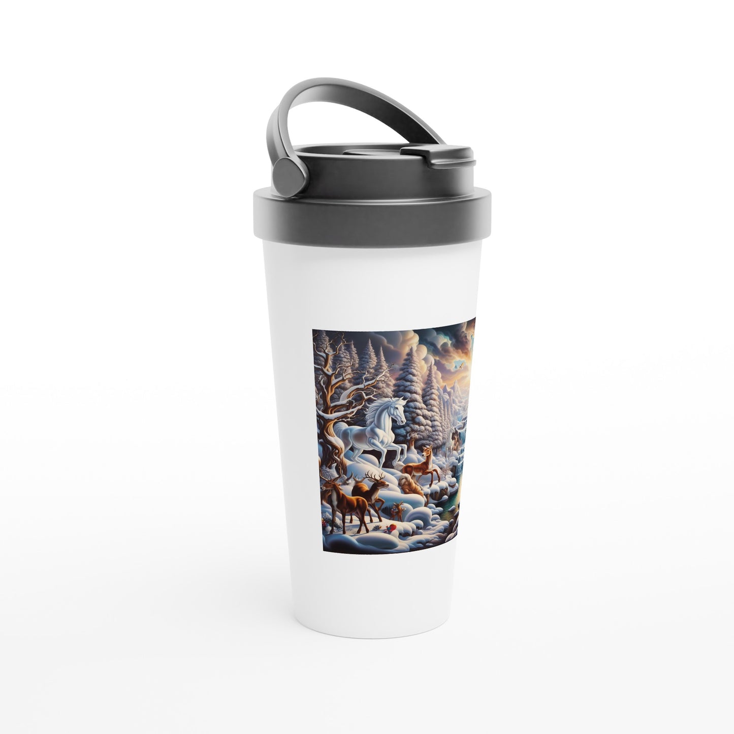 White 15oz Stainless Steel Travel Mug - Winter 116