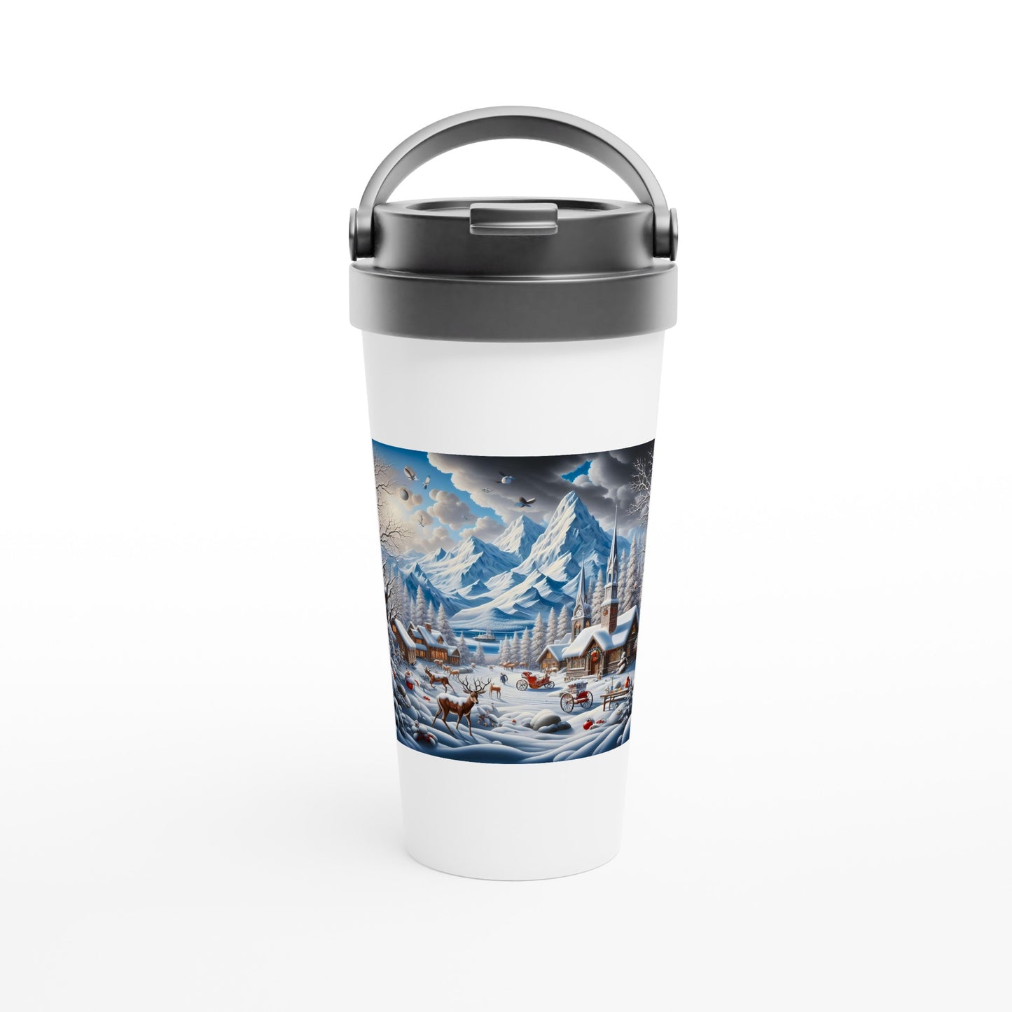 White 15oz Stainless Steel Travel Mug - Winter 129