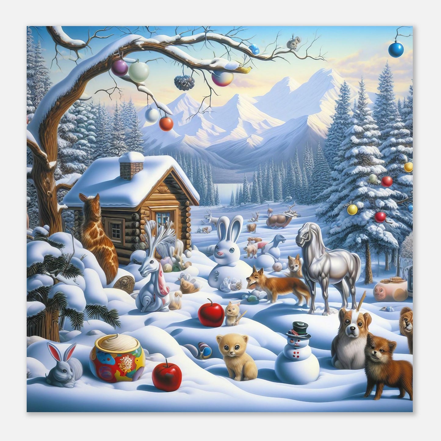 Wall Art - Winter 48 - Rabbit and a fox