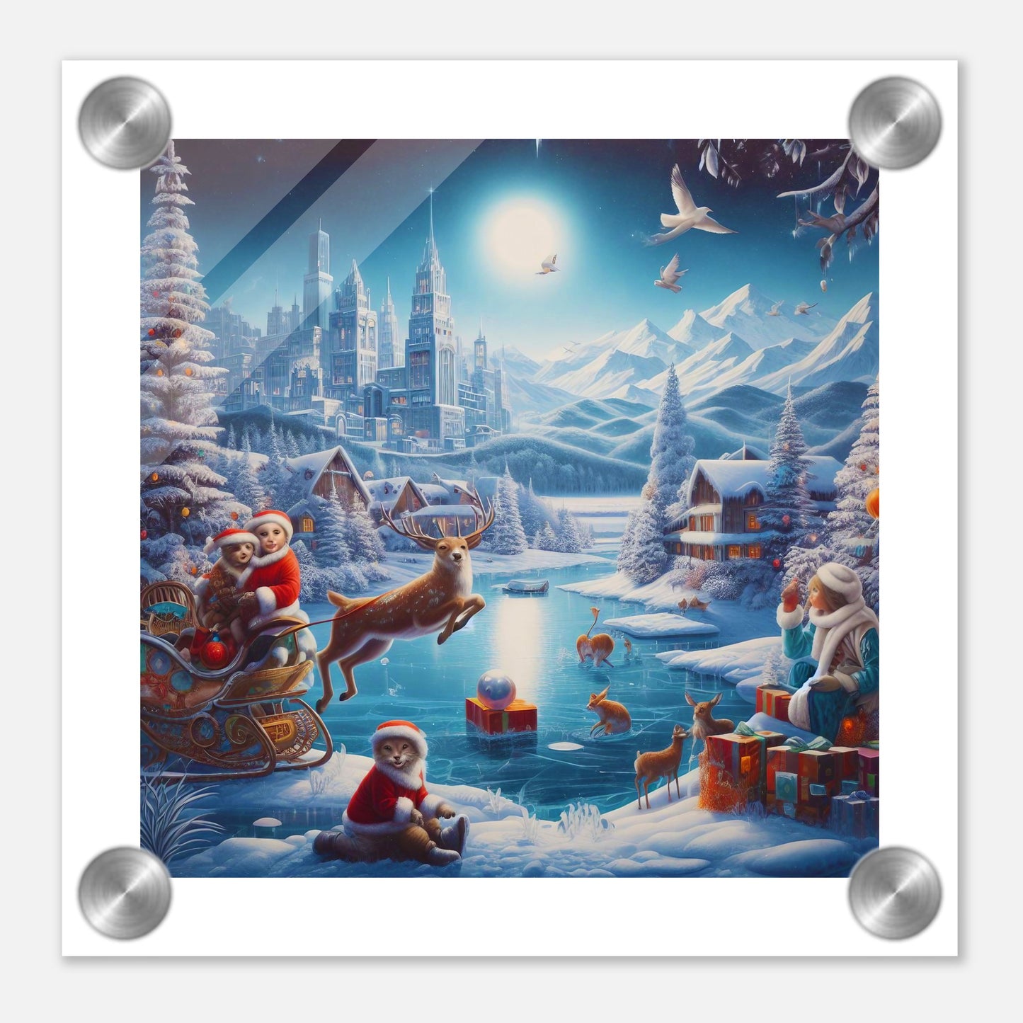 Wall Art - Winter 68 - Jumping reindeer by the river