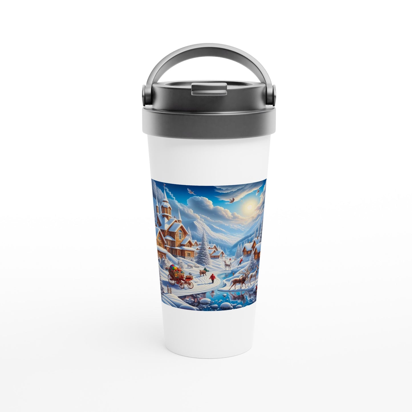 White 15oz Stainless Steel Travel Mug - Winter 115