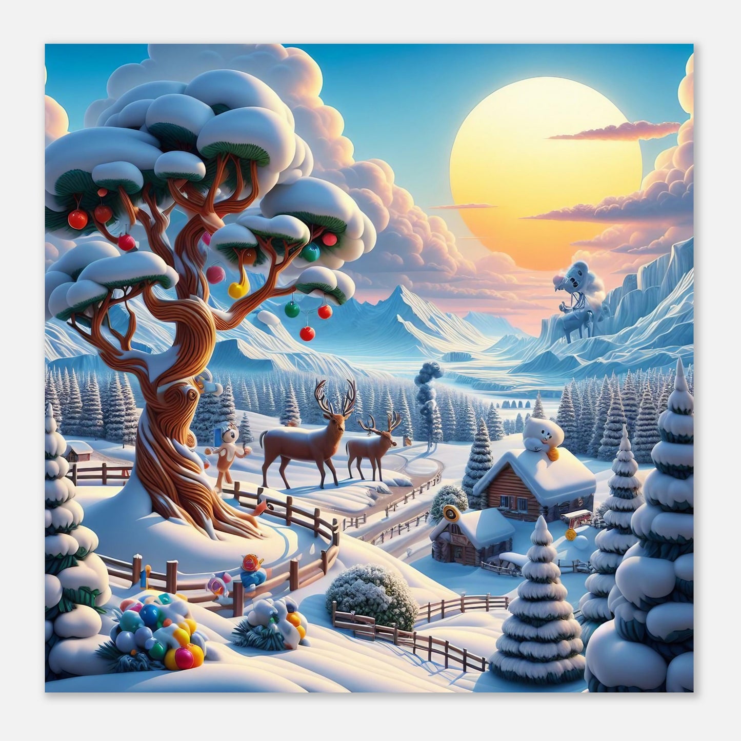 Wall Art - Winter 32 - Deer and tree