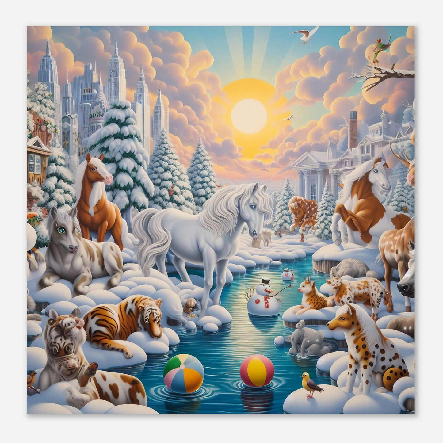 Wall Art - Winter 66 - Horses by the river