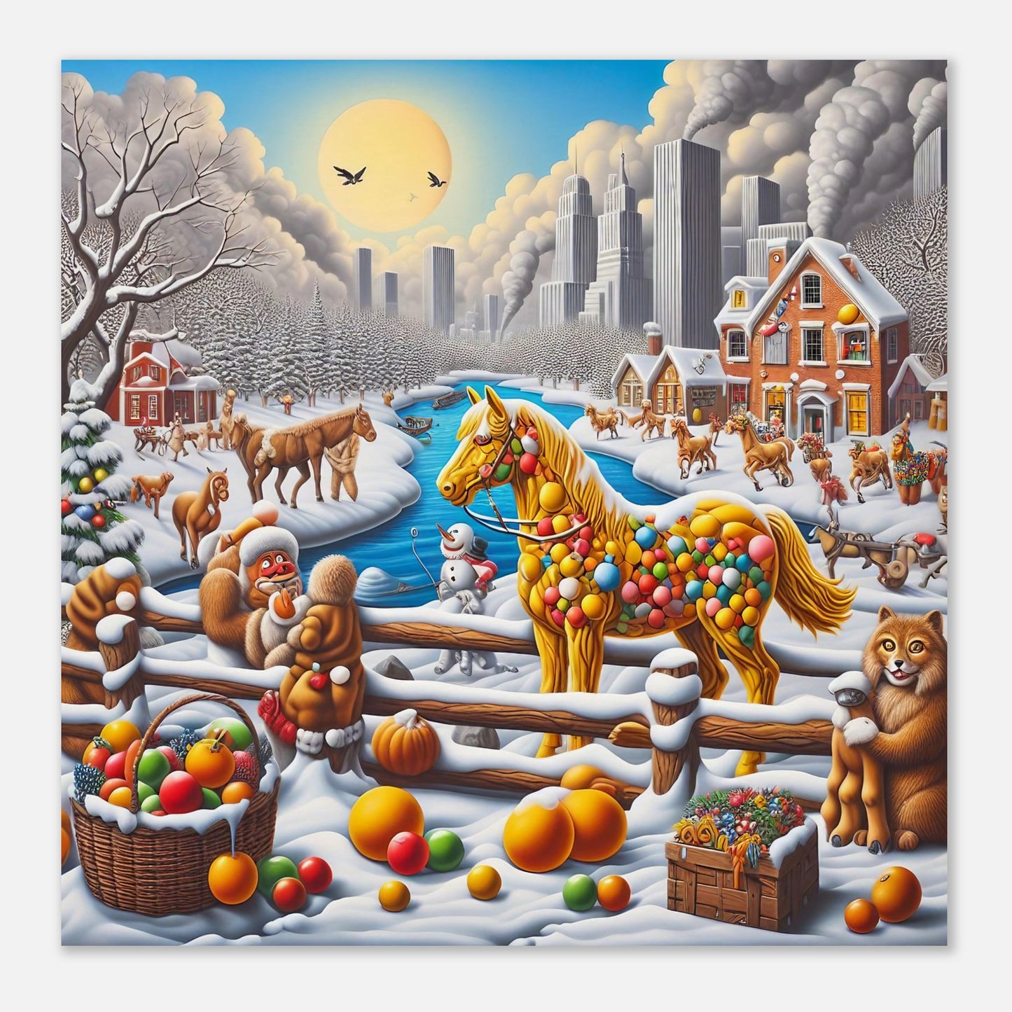 Wall Art - Winter 10 - Horse, Fruits, Houses and River