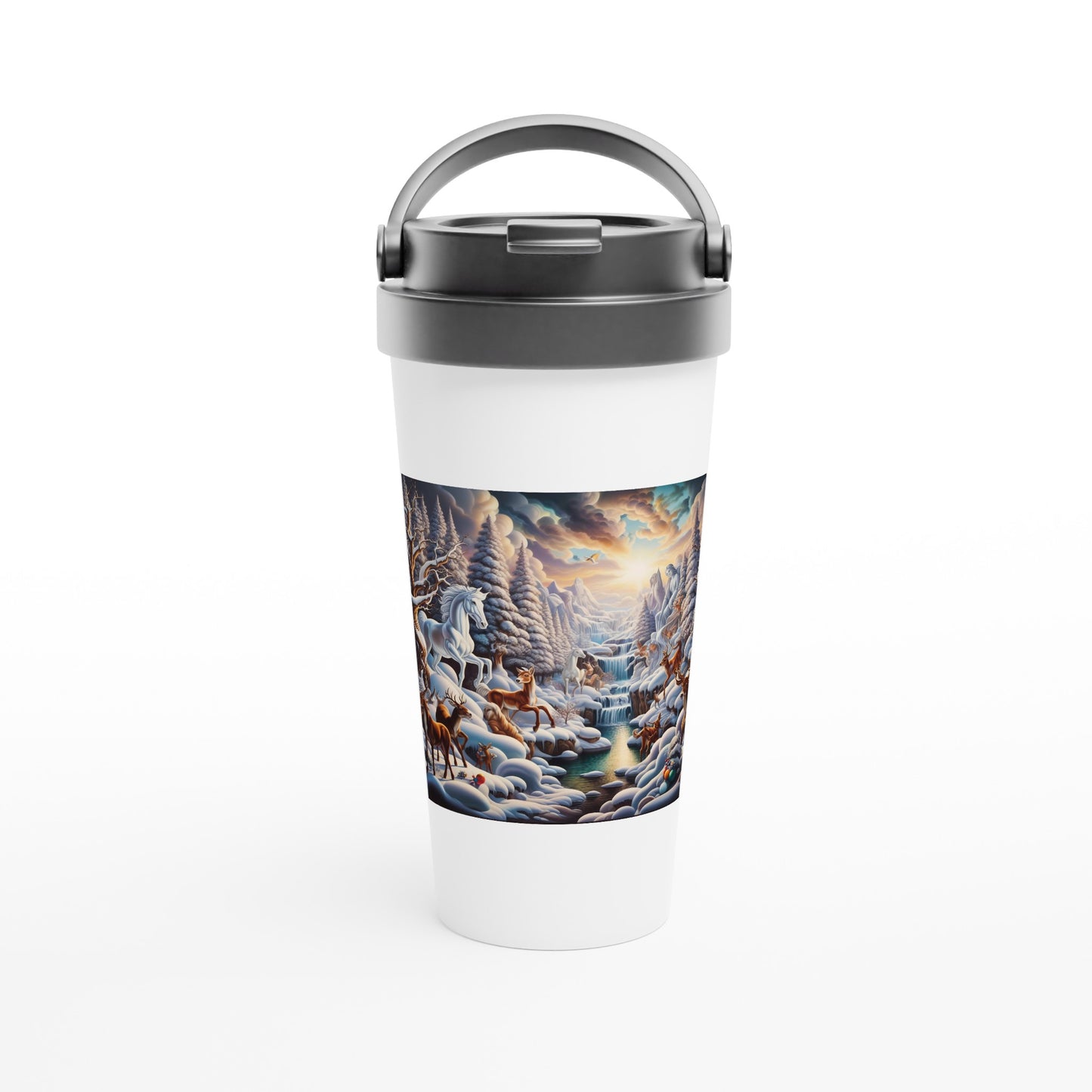 White 15oz Stainless Steel Travel Mug - Winter 116