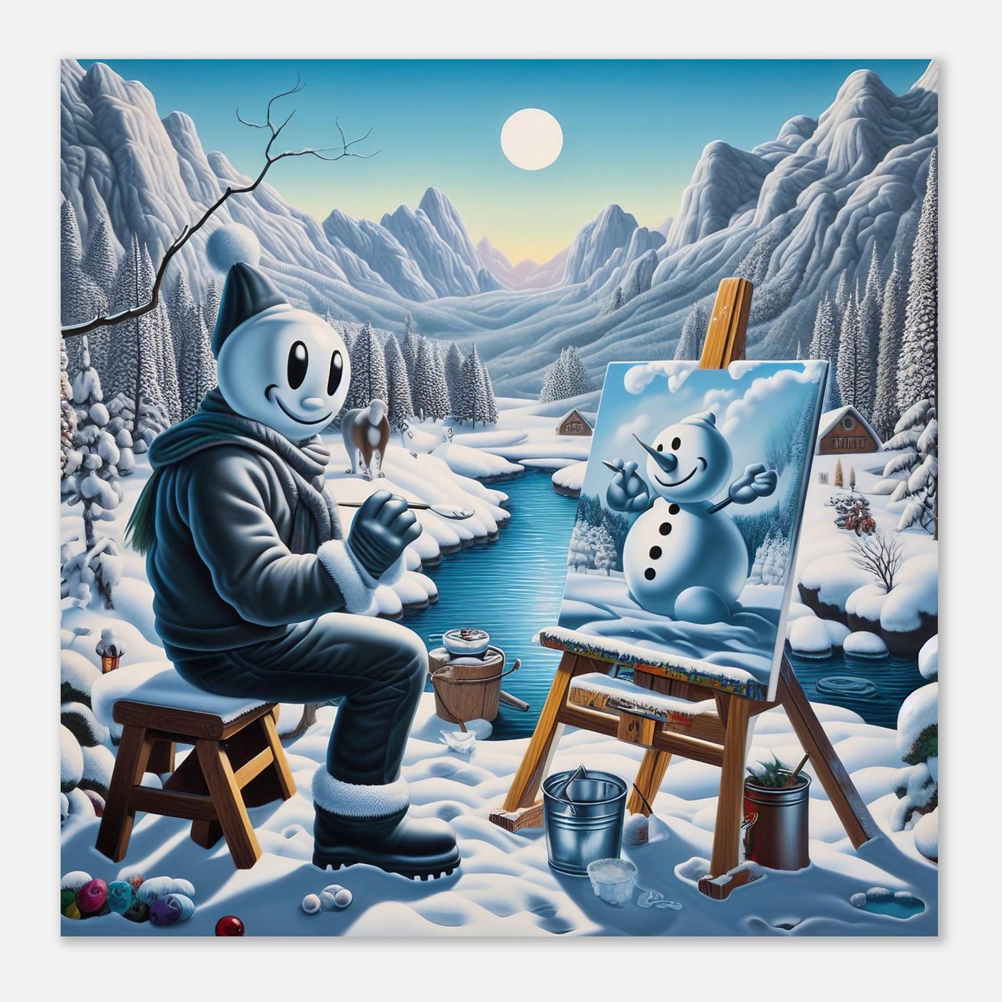 Wall Art - Winter 79 - Snowman by the river