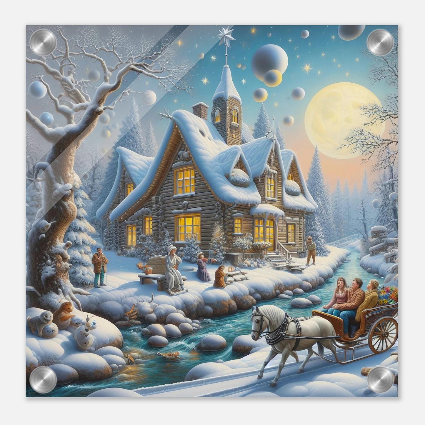 Wall art - House with a horse in winter at night