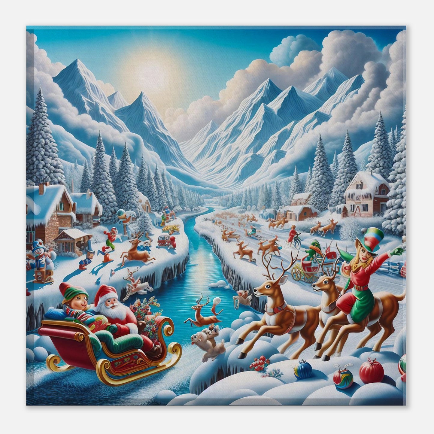 Wall Art - Winter 41 - Santa Claus, reindeer and river