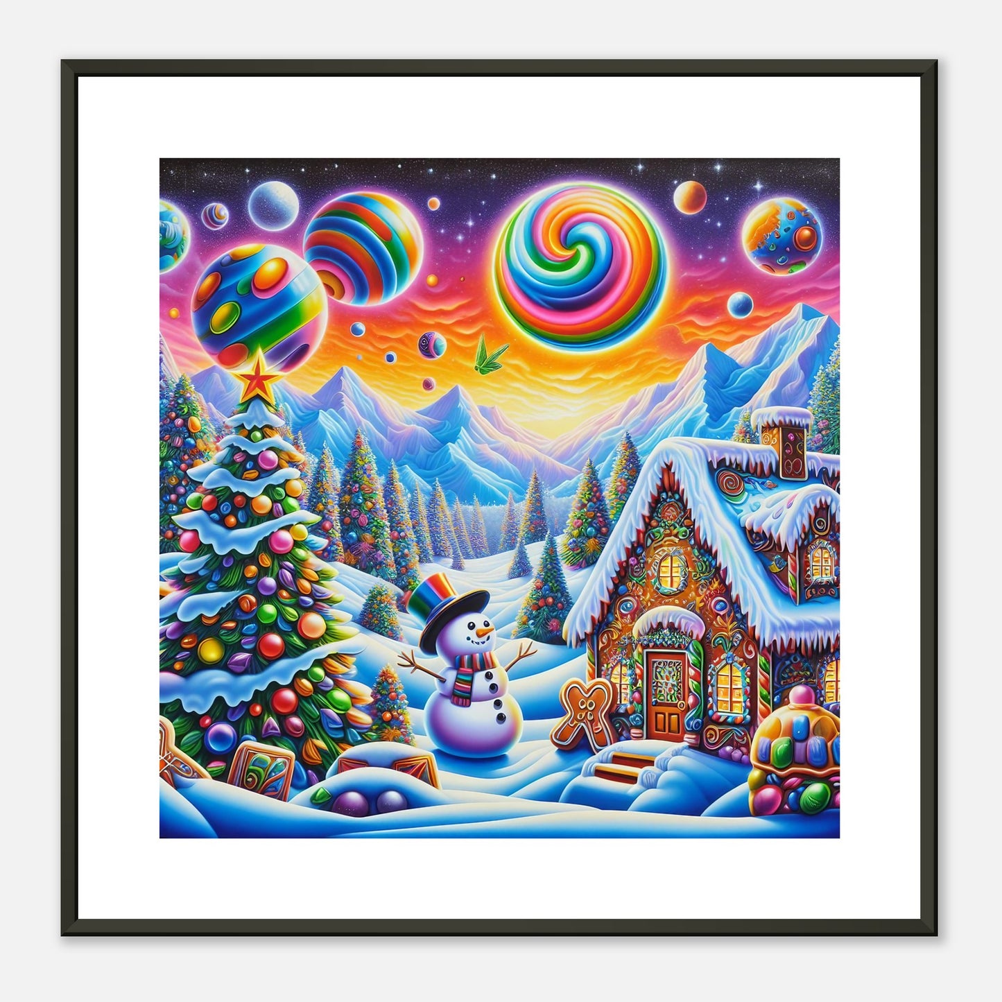 Wall Art - Winter 29 - Snowman and neon planets