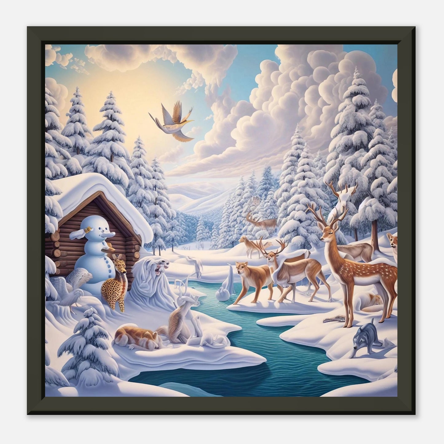 Wall art - Deer, snowman, river