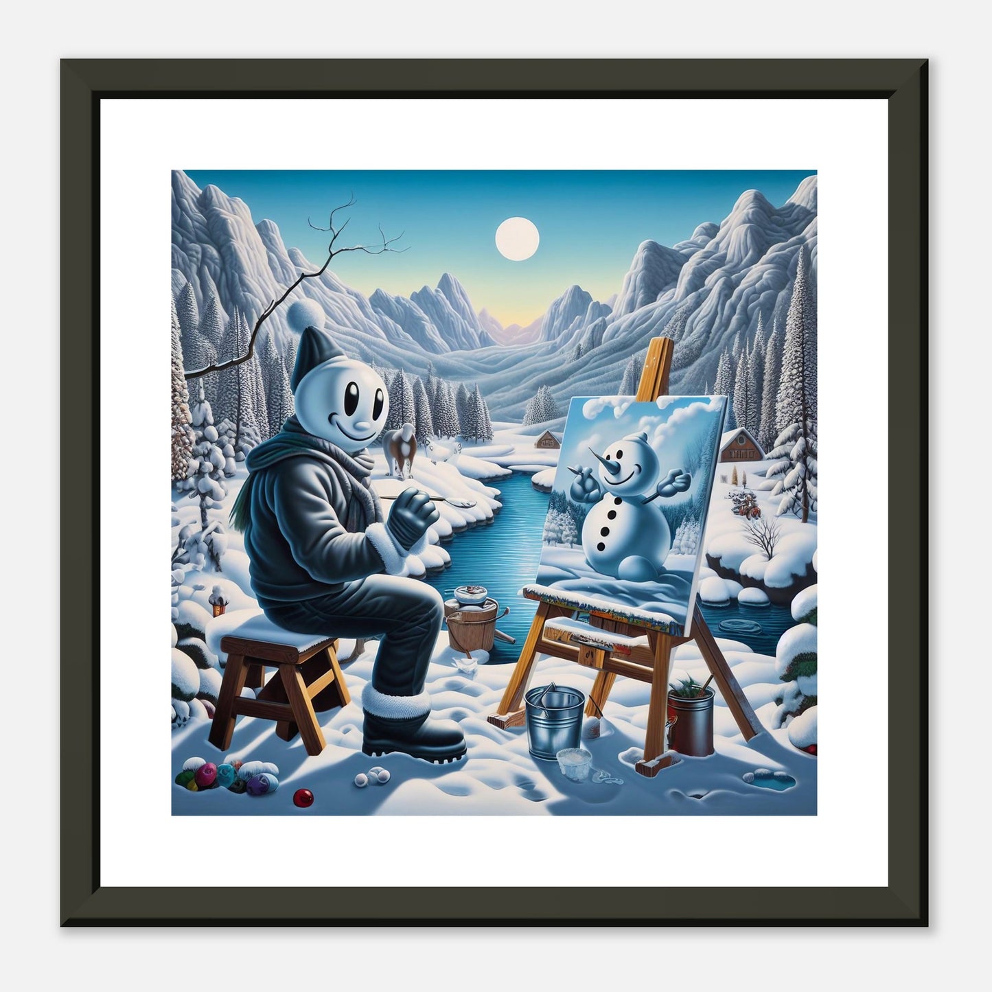 Wall Art - Winter 79 - Snowman by the river