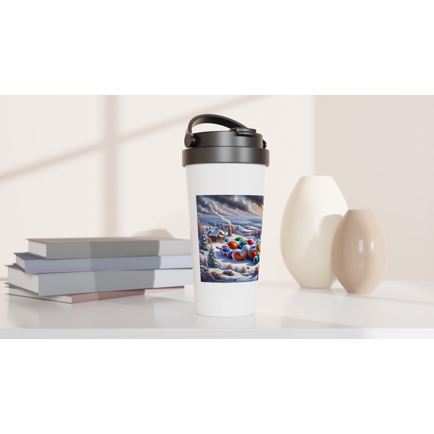 White 15oz Stainless Steel Travel Mug - Winter 157