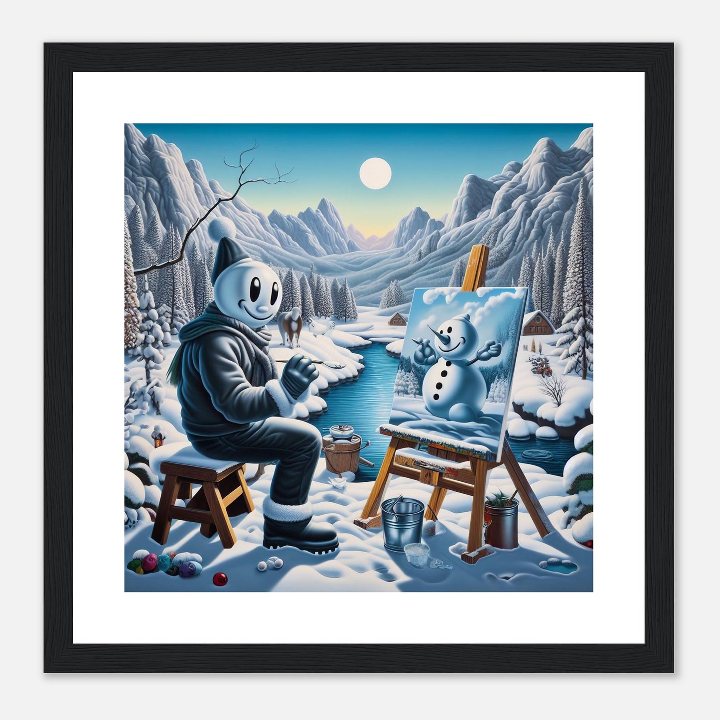 Wall Art - Winter 79 - Snowman by the river