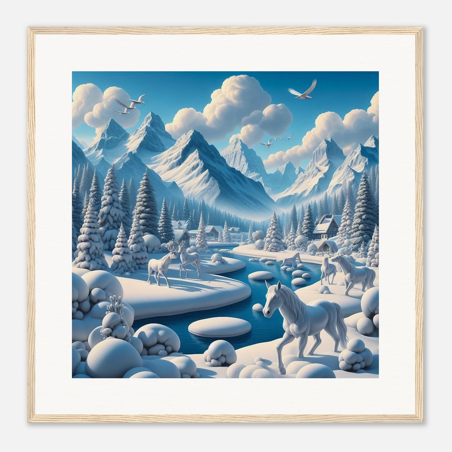 Wall Art - Winter 1 - Horses, deer and mountains