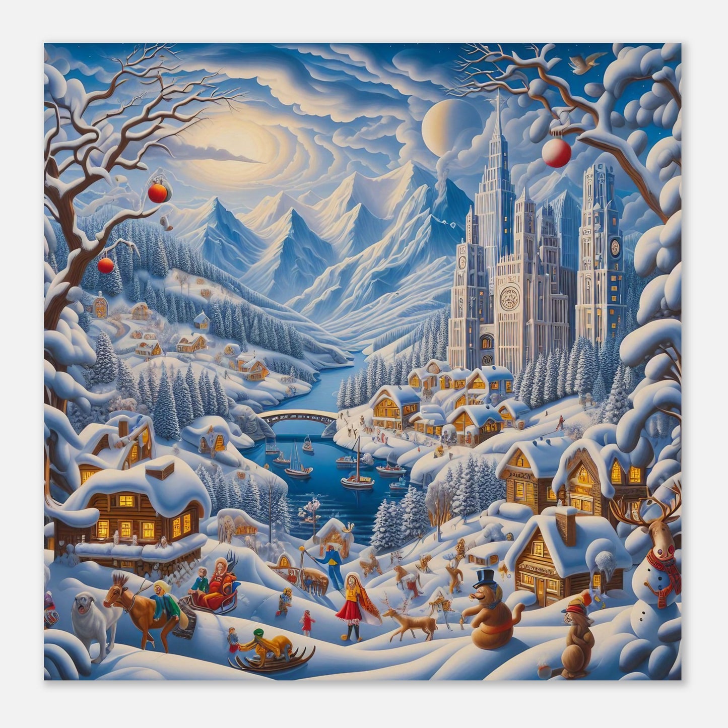 Wall Art - Winter 2 - Mountains, river, building
