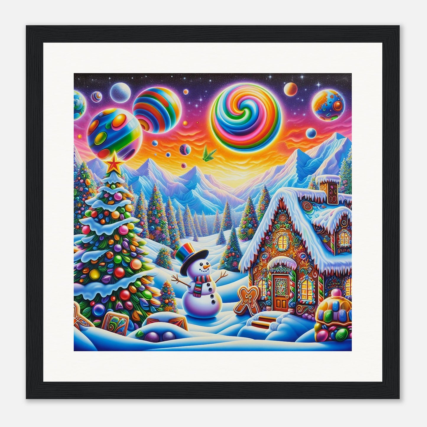 Wall Art - Winter 29 - Snowman and neon planets