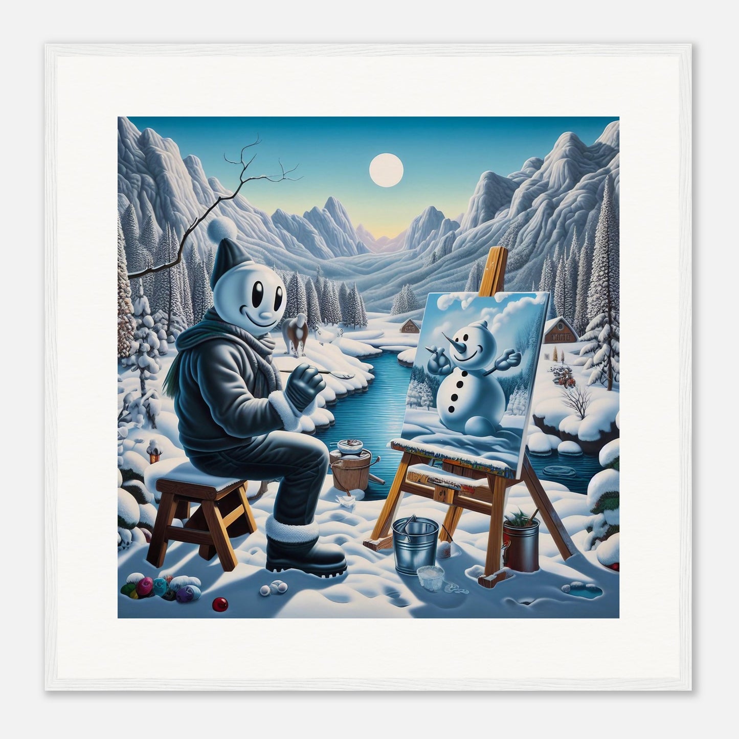 Wall Art - Winter 79 - Snowman by the river