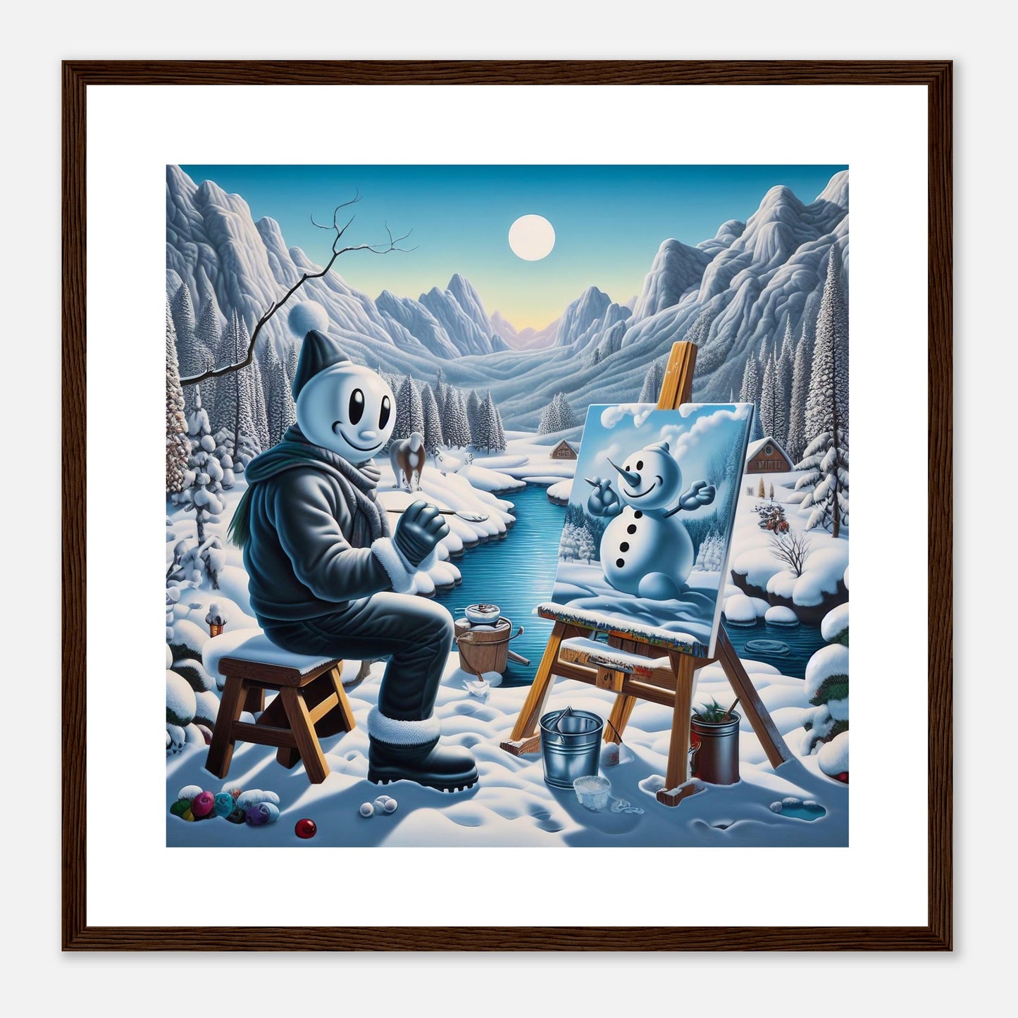 Wall Art - Winter 79 - Snowman by the river