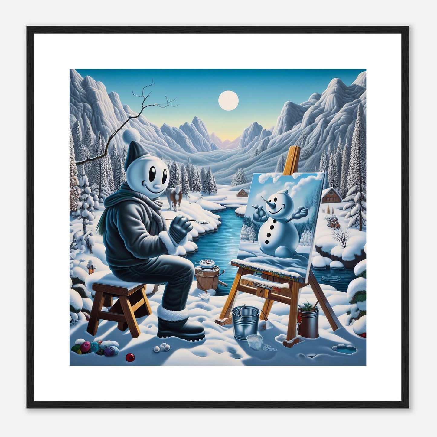 Wall Art - Winter 79 - Snowman by the river