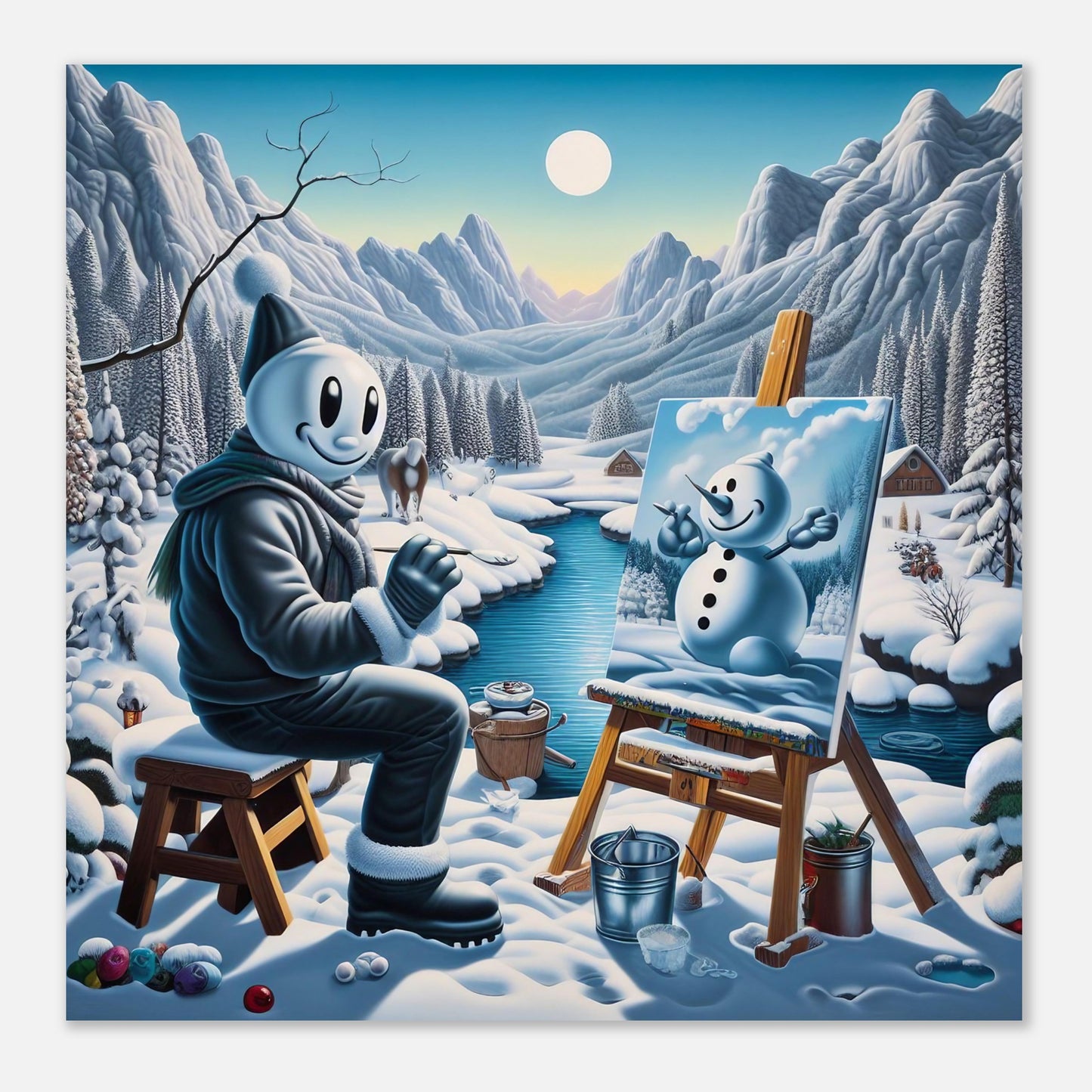 Wall Art - Winter 79 - Snowman by the river