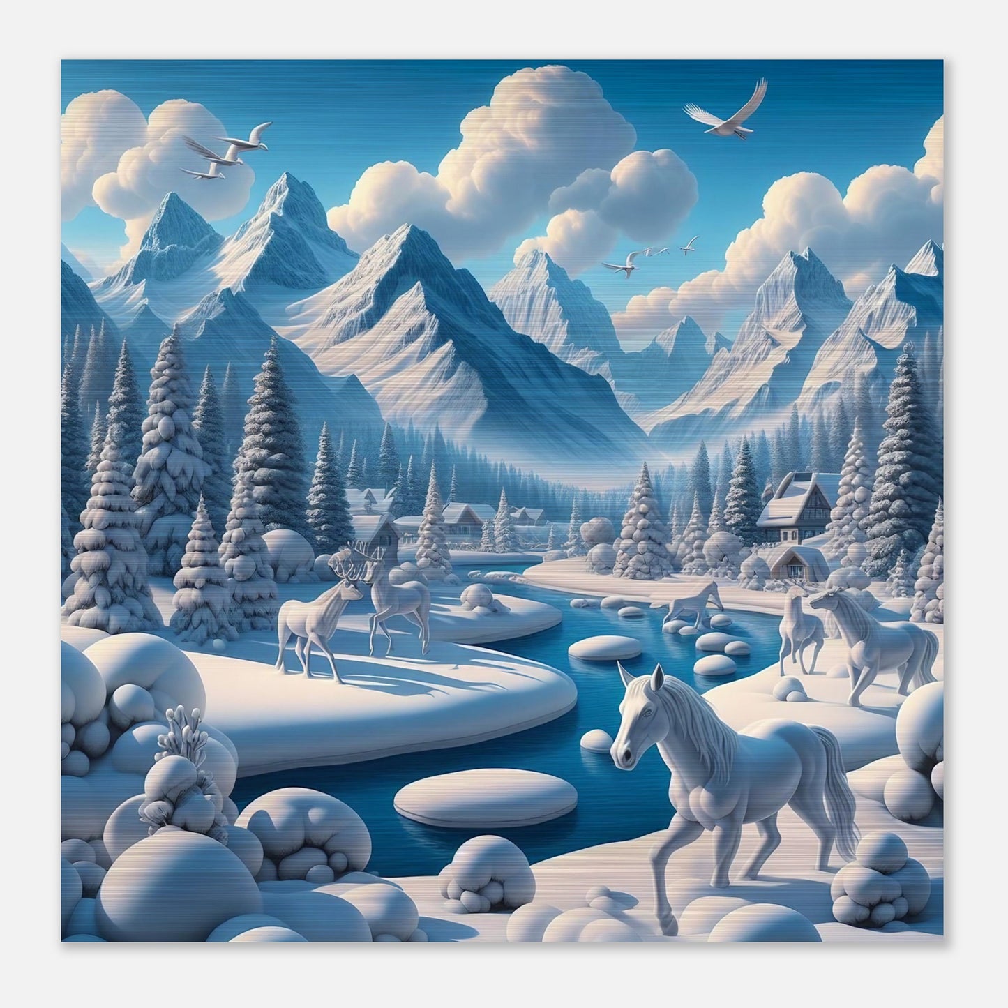 Wall Art - Winter 1 - Horses, deer and mountains