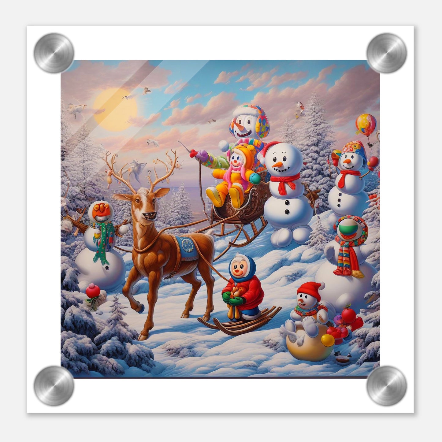 Wall Art - Winter 77 - Snowmen and a reindeer