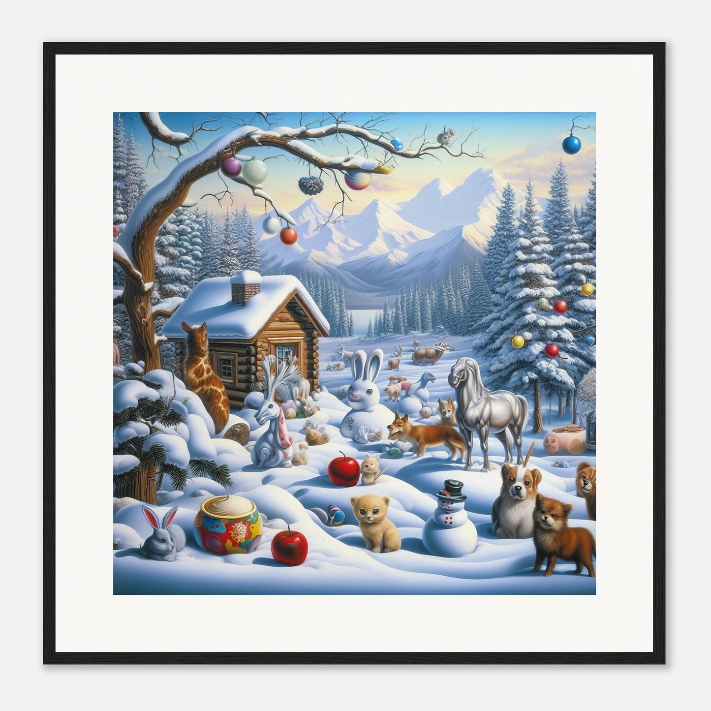 Wall Art - Winter 48 - Rabbit and a fox