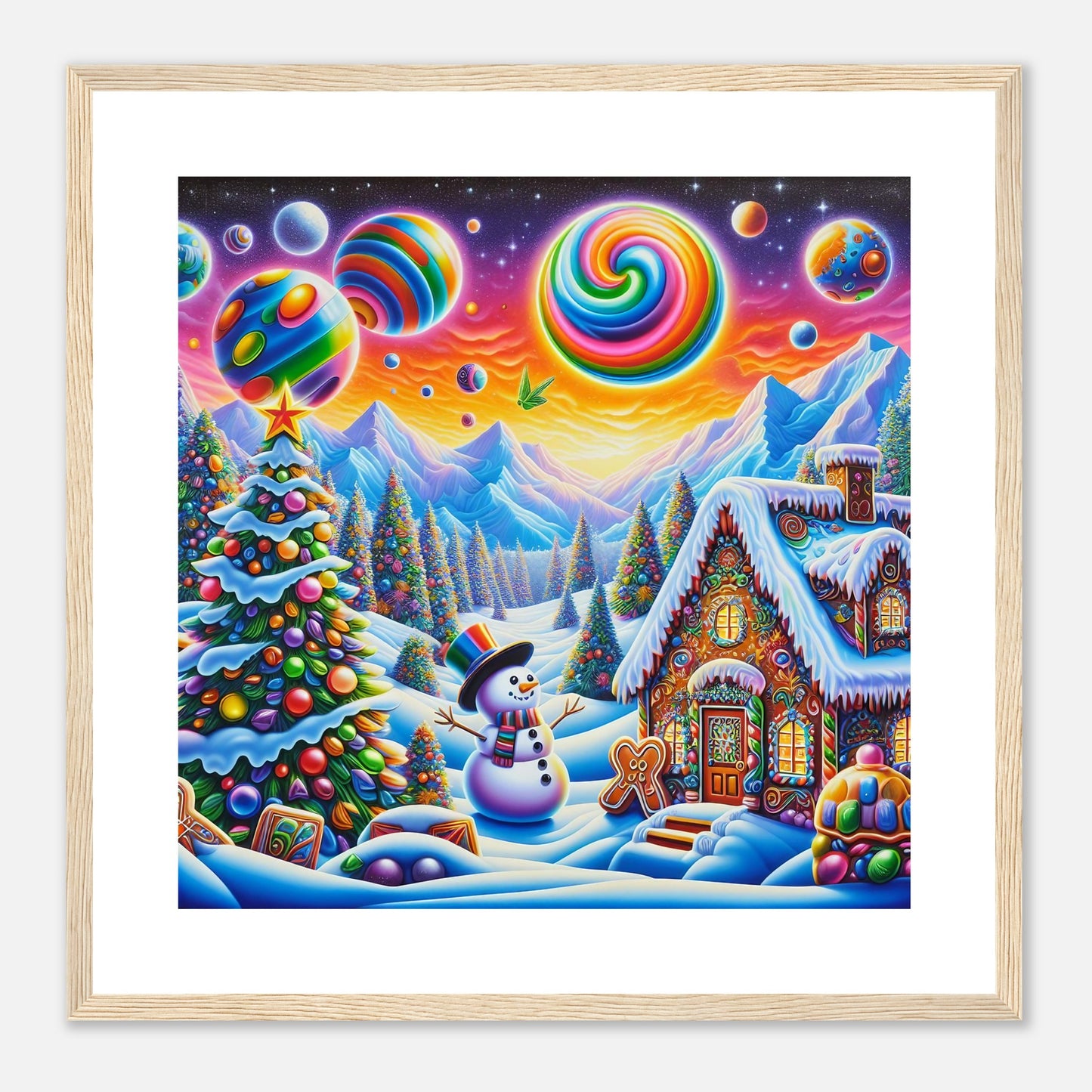 Wall Art - Winter 29 - Snowman and neon planets