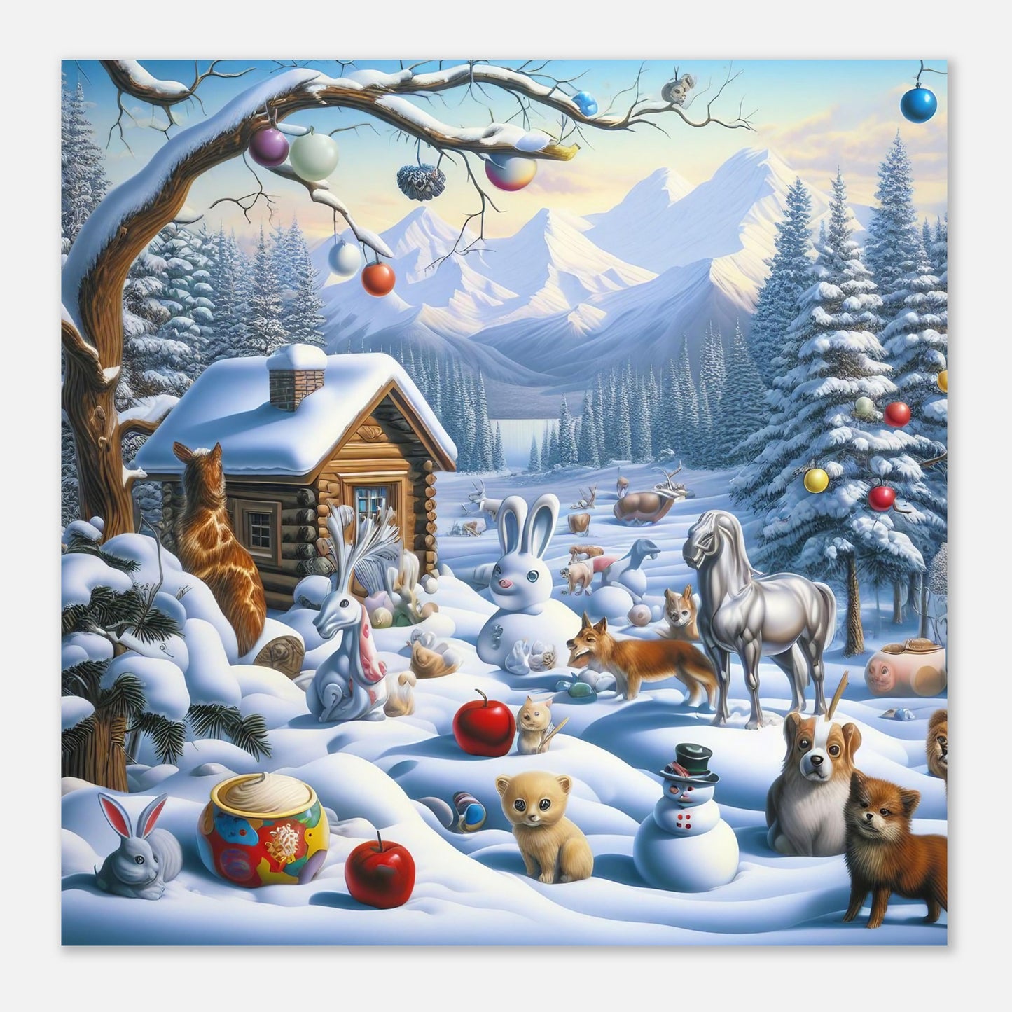 Wall Art - Winter 48 - Rabbit and a fox