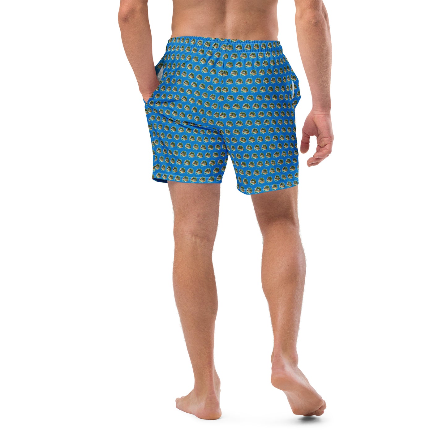 Men's Swim Trunks - Beach Scene 1 - Navy Blue